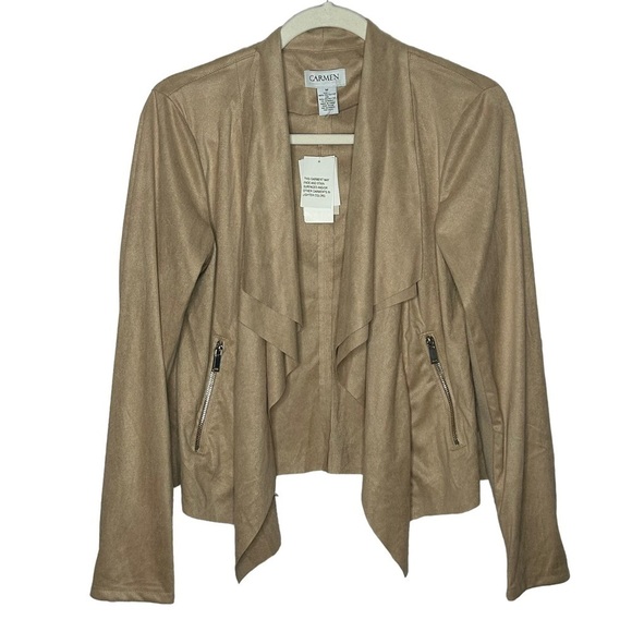Carmen Marc Valvo Jackets & Blazers - NWT Carmen Marc Valvo Faux Suede Draped Open Front Jacket- Zip Pockets